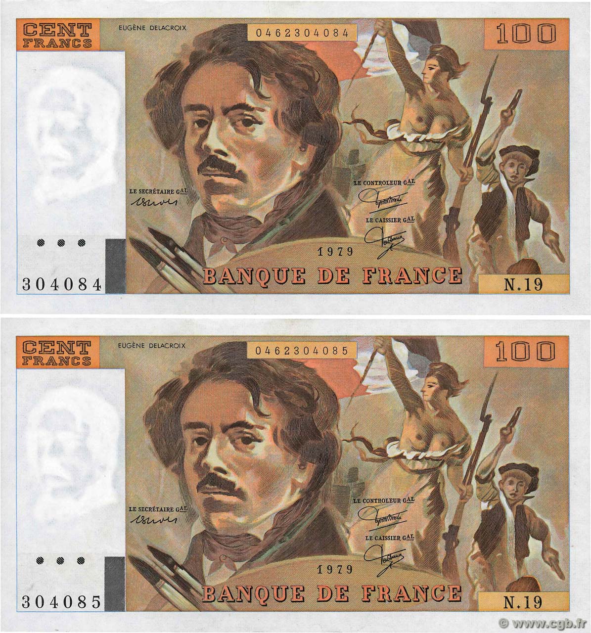 100 Francs DELACROIX modifié Consécutifs FRANCIA  1979 F.69.03 SC+