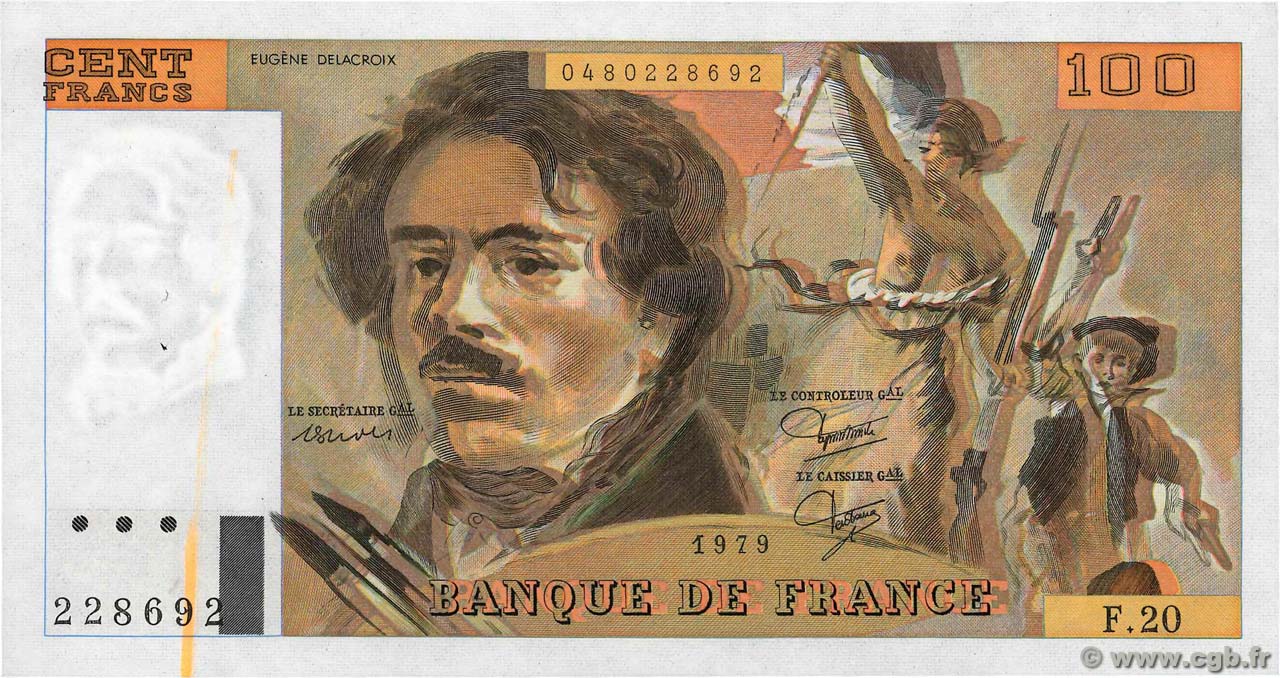 100 Francs DELACROIX modifié Fauté FRANCE  1979 F.69.03 XF-