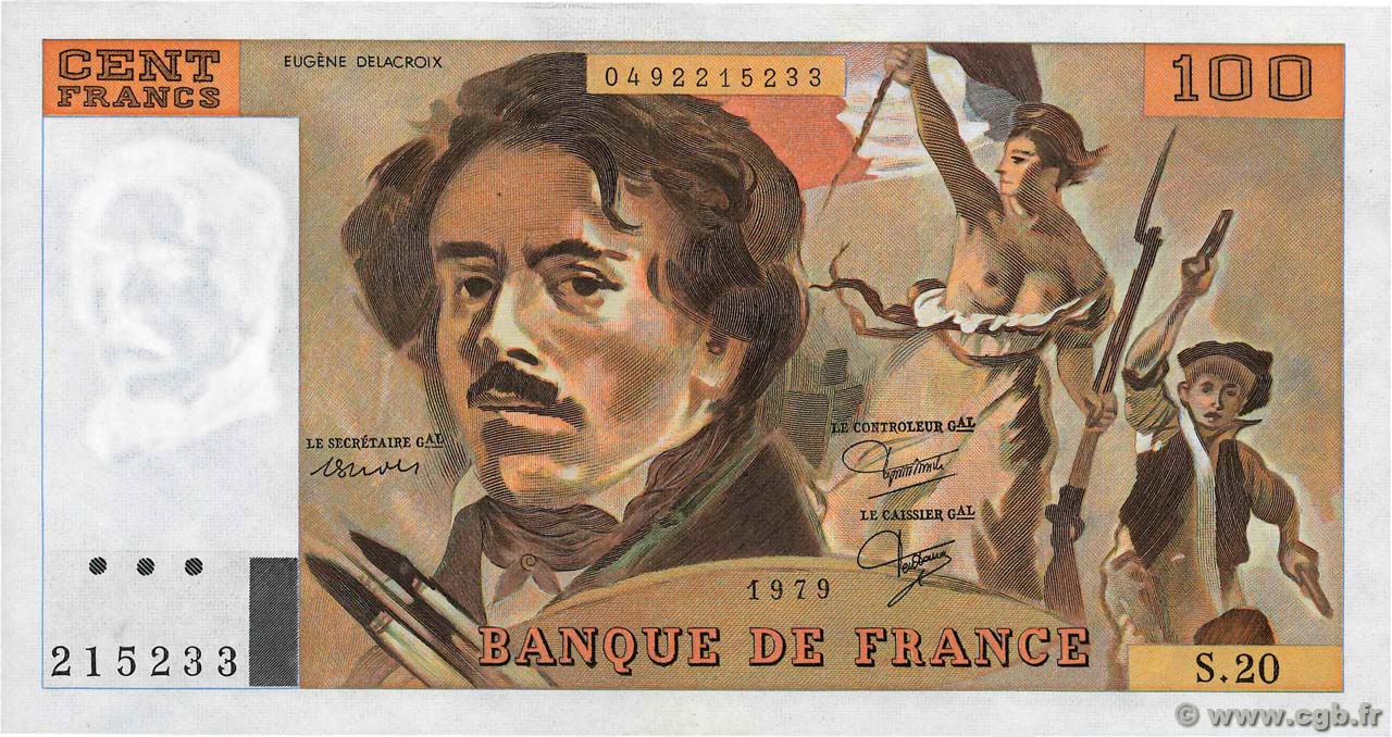 100 Francs DELACROIX modifié FRANCE  1979 F.69.03 SPL