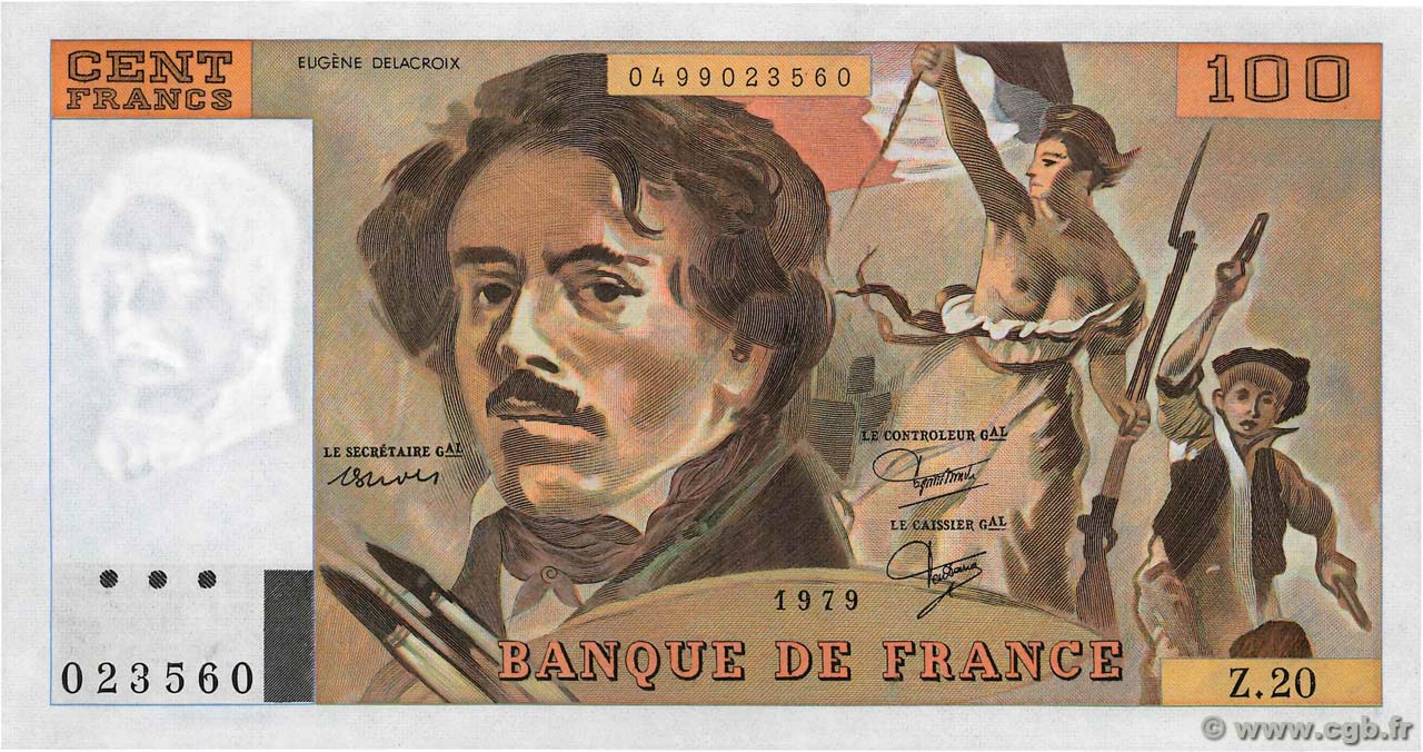 100 Francs DELACROIX modifié FRANCIA  1979 F.69.03 SC+