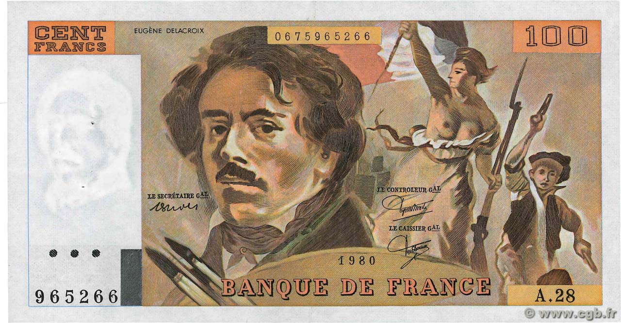 100 Francs DELACROIX modifié FRANCIA  1980 F.69.04a EBC+