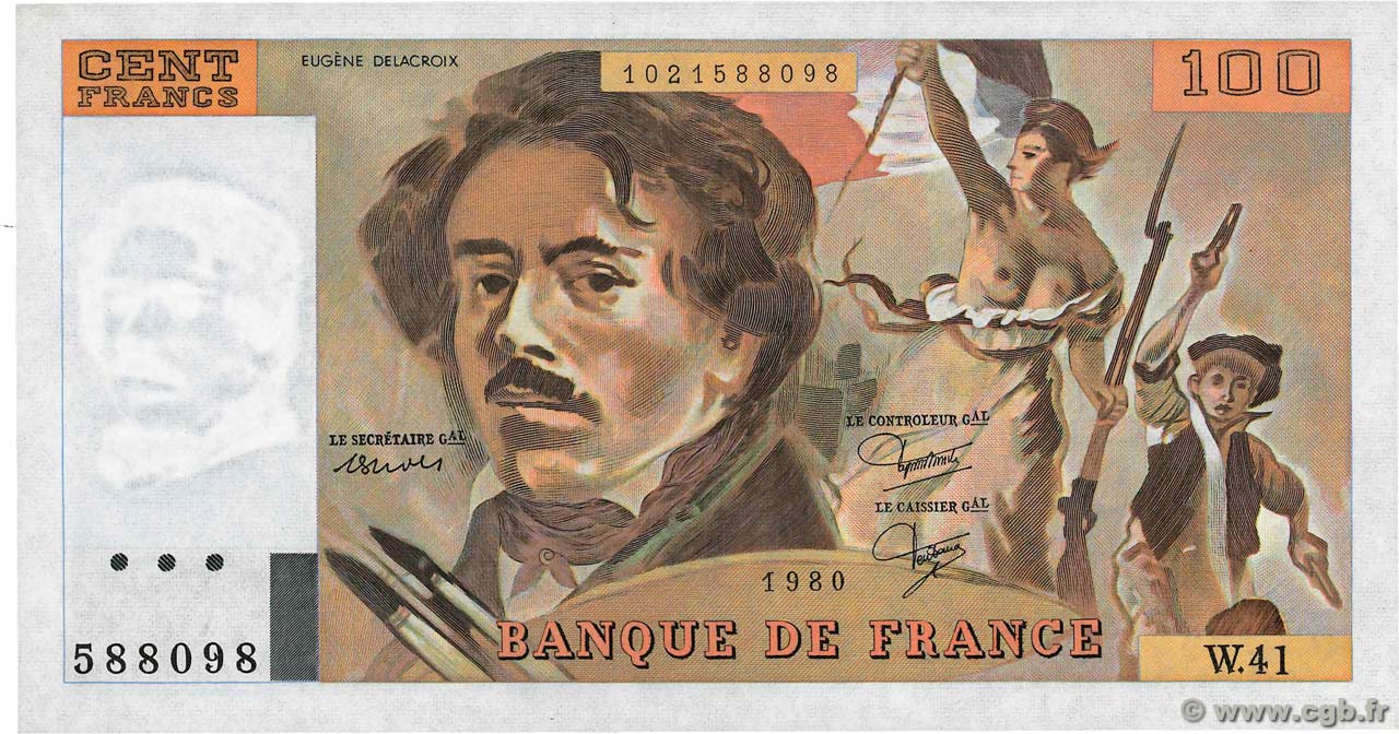 100 Francs DELACROIX modifié FRANCE  1980 F.69.04b pr.NEUF