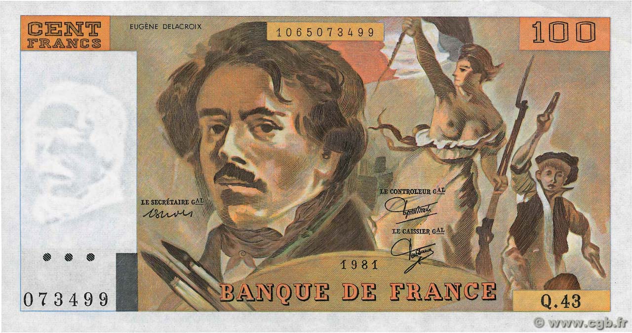 100 Francs DELACROIX modifié FRANKREICH  1981 F.69.05 VZ