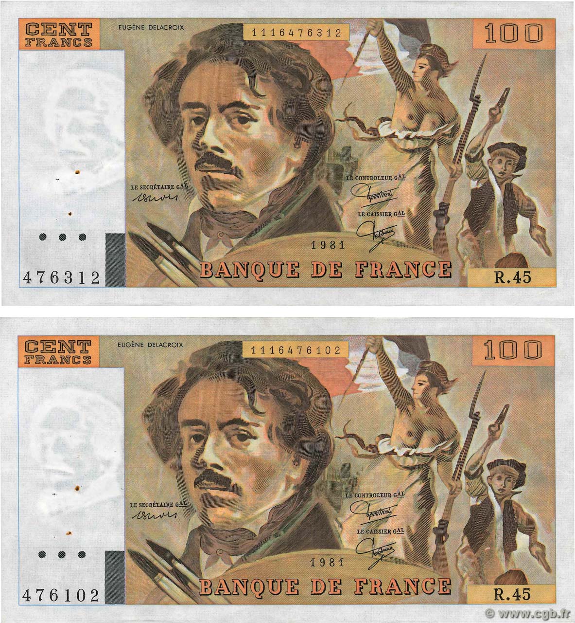 100 Francs DELACROIX modifié Lot FRANCIA  1981 F.69.05 MBC+