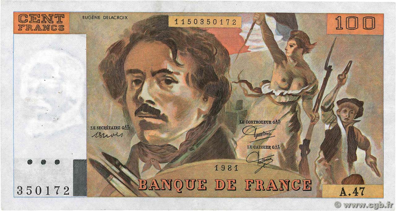 100 Francs DELACROIX modifié FRANCIA  1981 F.69.05 q.SPL