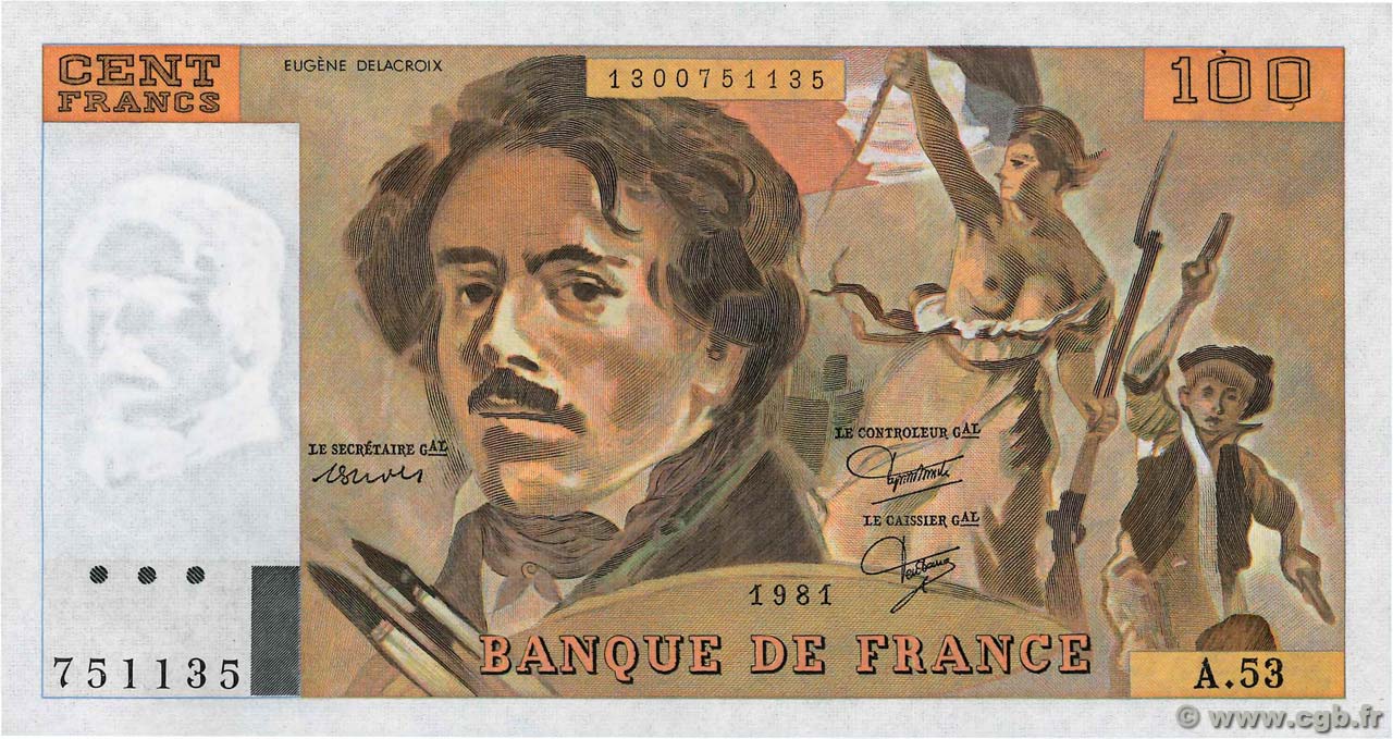 100 Francs DELACROIX modifié FRANCIA  1981 F.69.05 SPL+