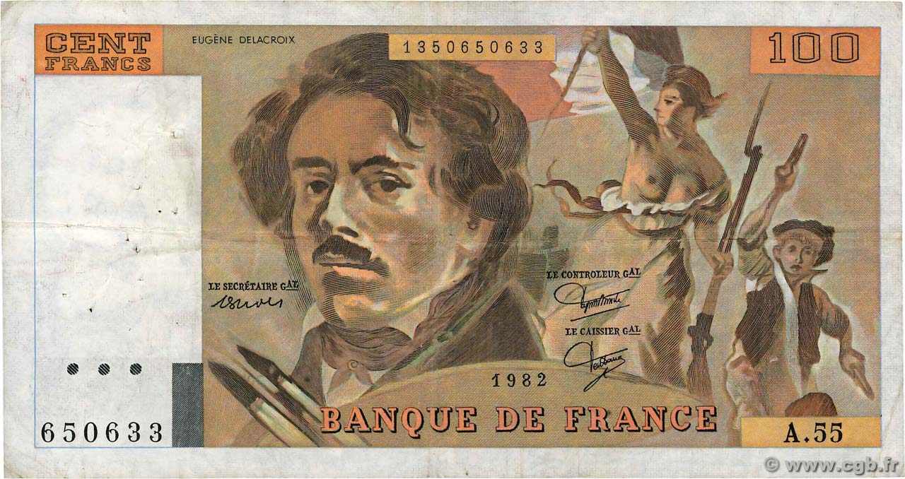 100 Francs DELACROIX modifié FRANKREICH  1982 F.69.06 fSS