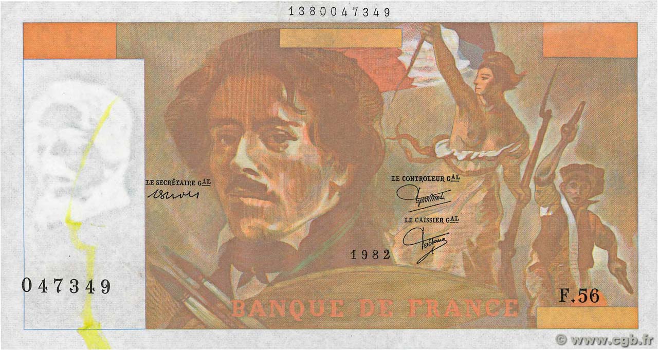 100 Francs DELACROIX modifié Fauté FRANCE  1982 F.69.06 XF