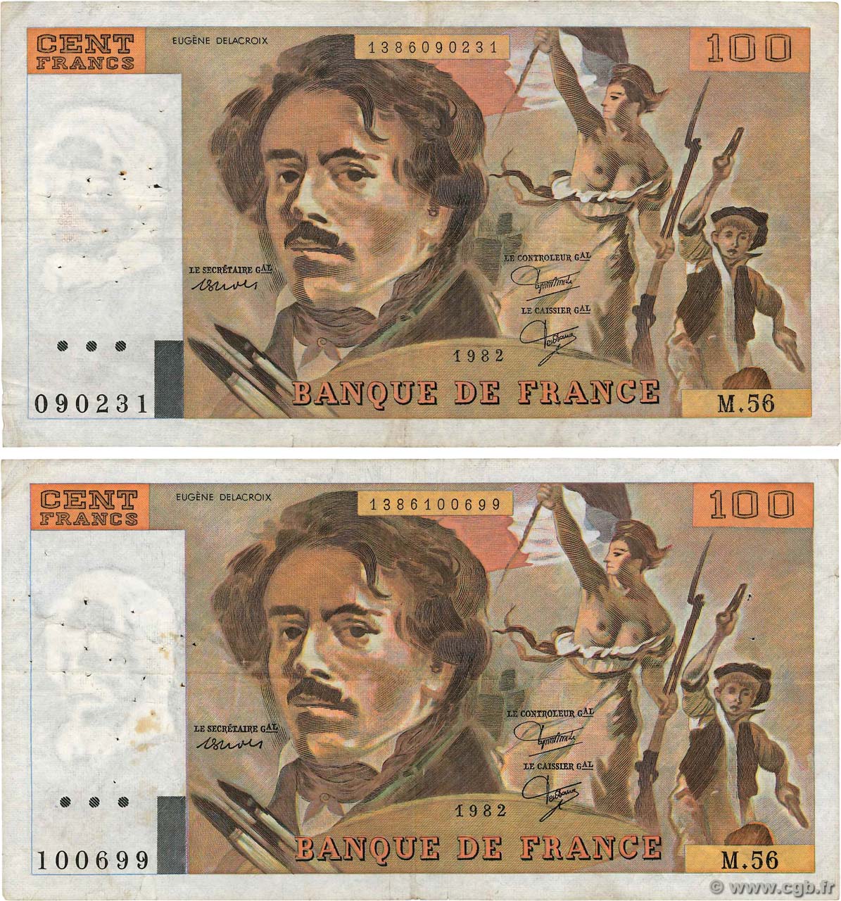 100 Francs DELACROIX modifié Lot FRANCIA  1982 F.69.06 BC