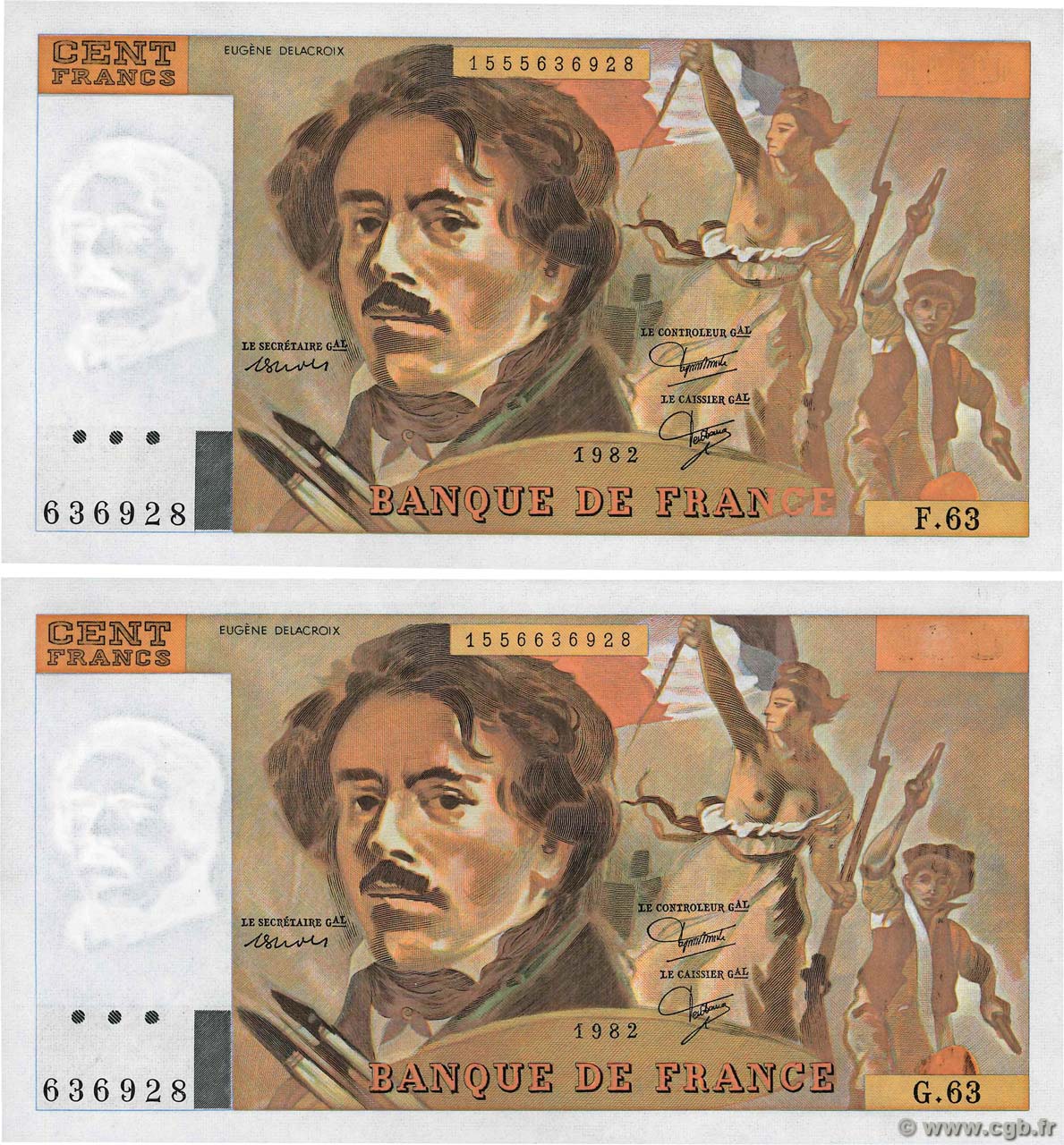 100 Francs DELACROIX modifié Fauté FRANCE  1982 F.69.06 NEUF