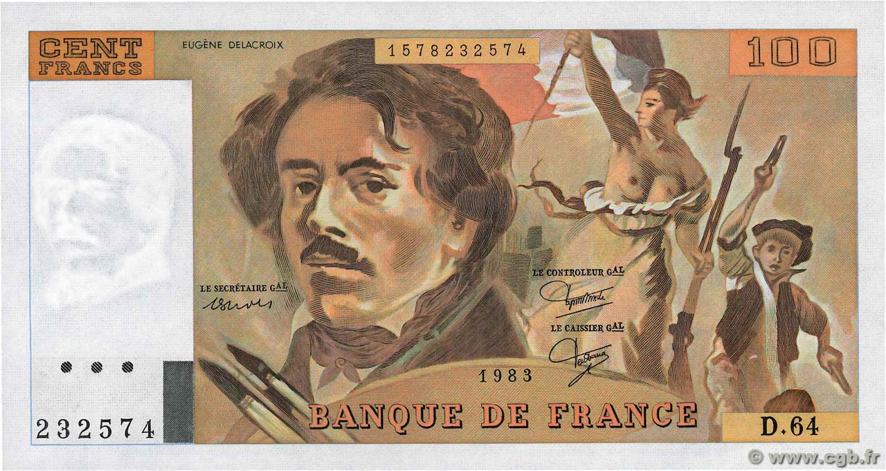 100 Francs DELACROIX modifié FRANKREICH  1983 F.69.07 ST