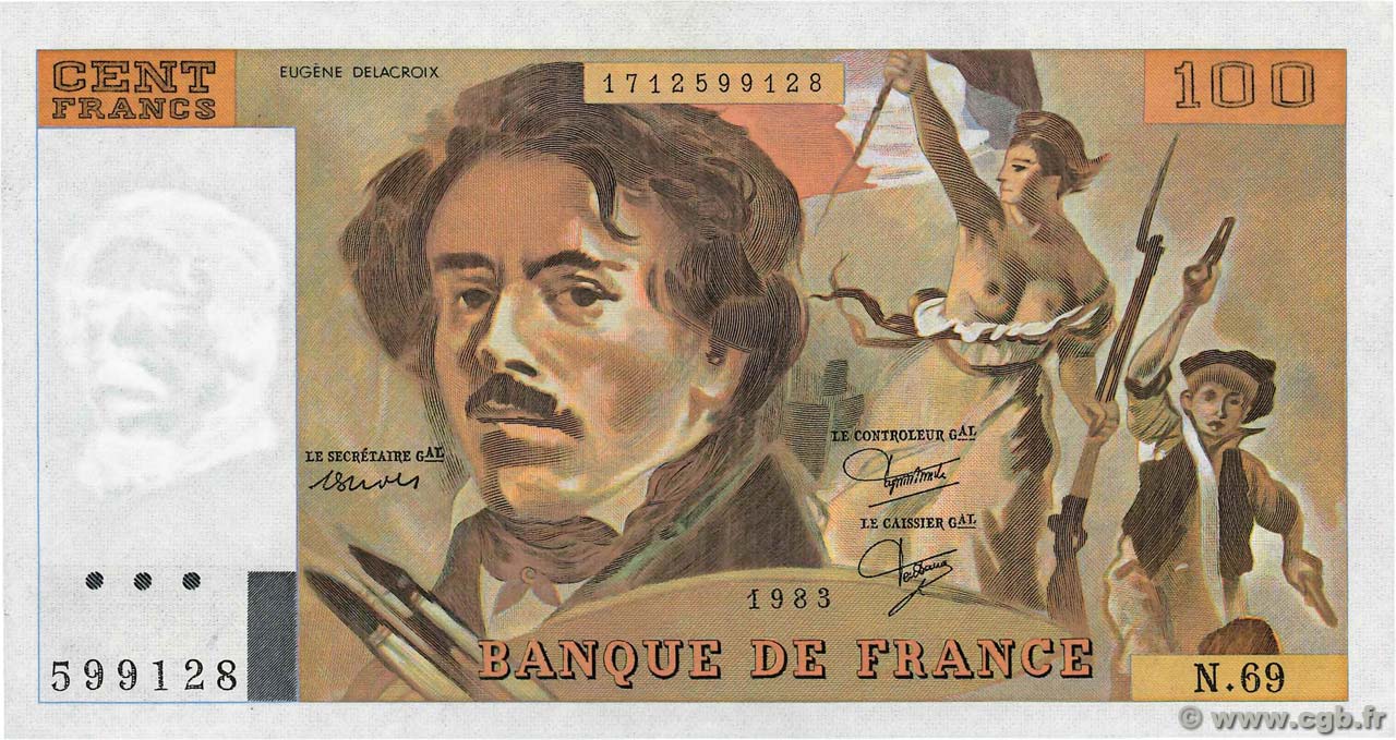 100 Francs DELACROIX modifié FRANCE  1983 F.69.07 pr.NEUF