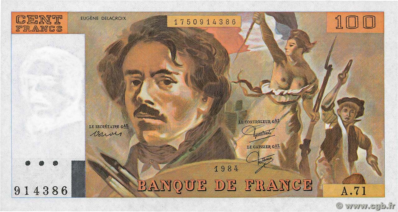 100 Francs DELACROIX modifié FRANKREICH  1984 F.69.08a ST
