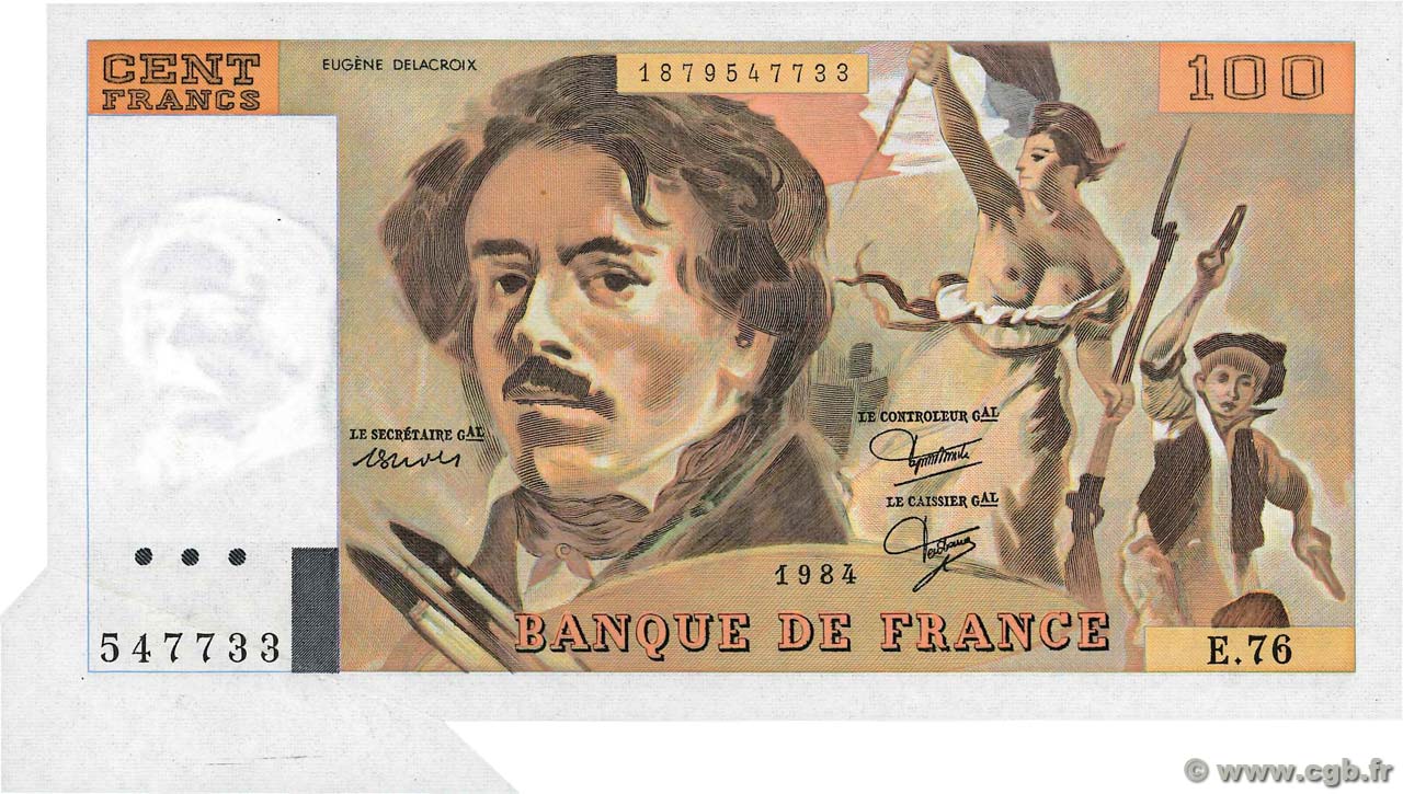 100 Francs DELACROIX modifié Fauté FRANCIA  1984 F.69.08a SC+