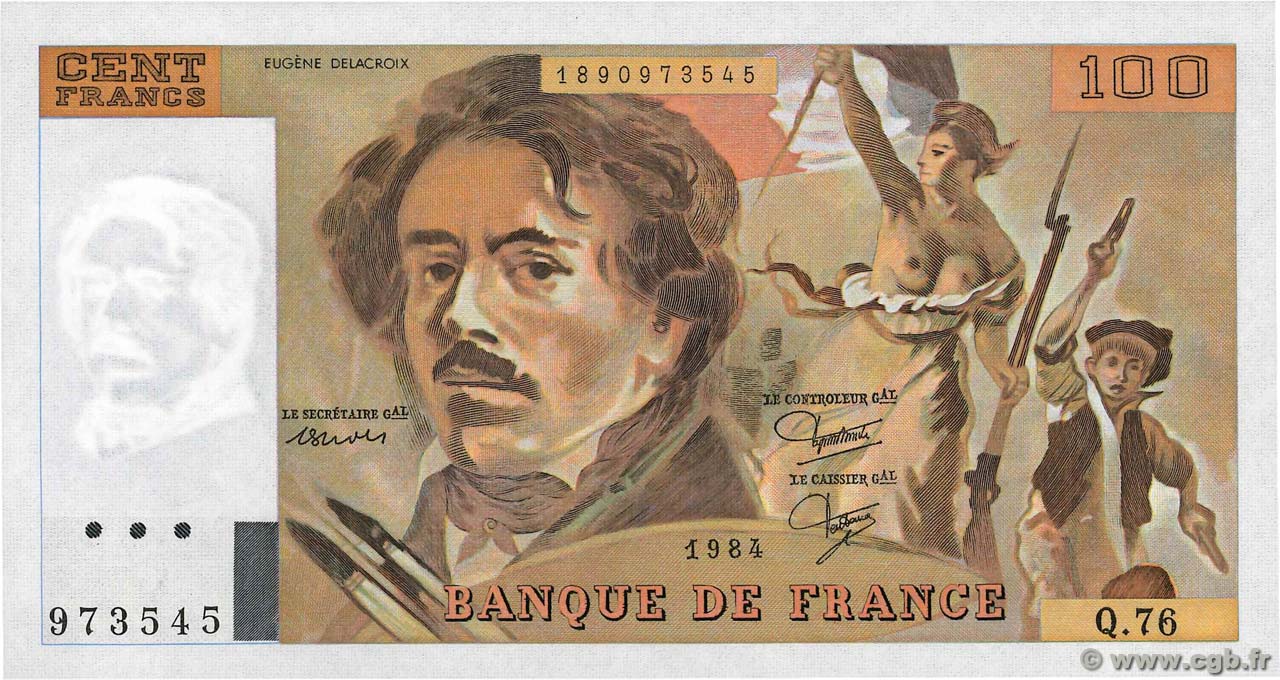 100 Francs DELACROIX modifié FRANCE  1984 F.69.08a pr.NEUF