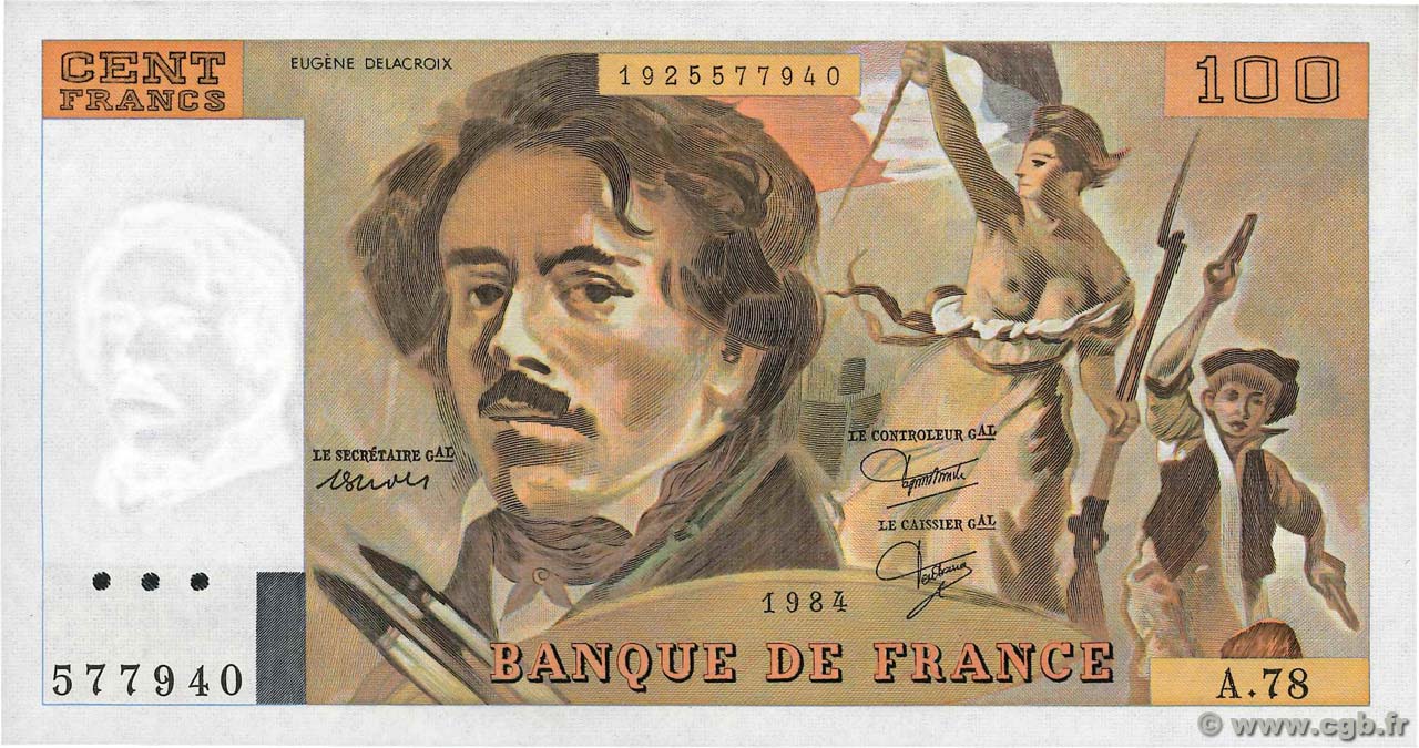 100 Francs DELACROIX modifié FRANCE  1984 F.69.08a pr.NEUF