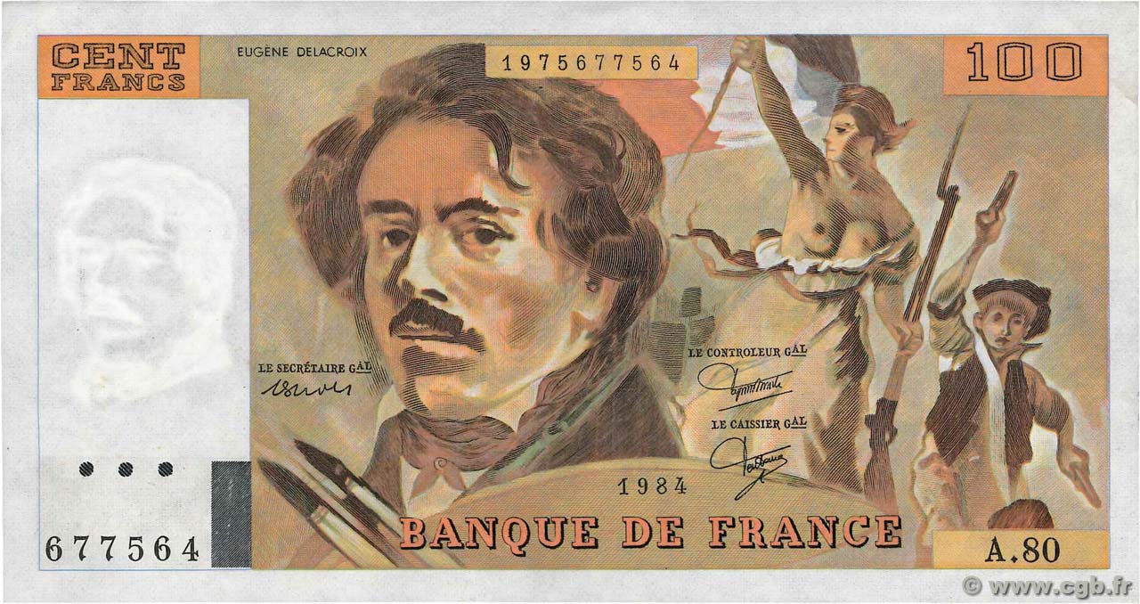 100 Francs DELACROIX modifié FRANCIA  1984 F.69.08a SPL