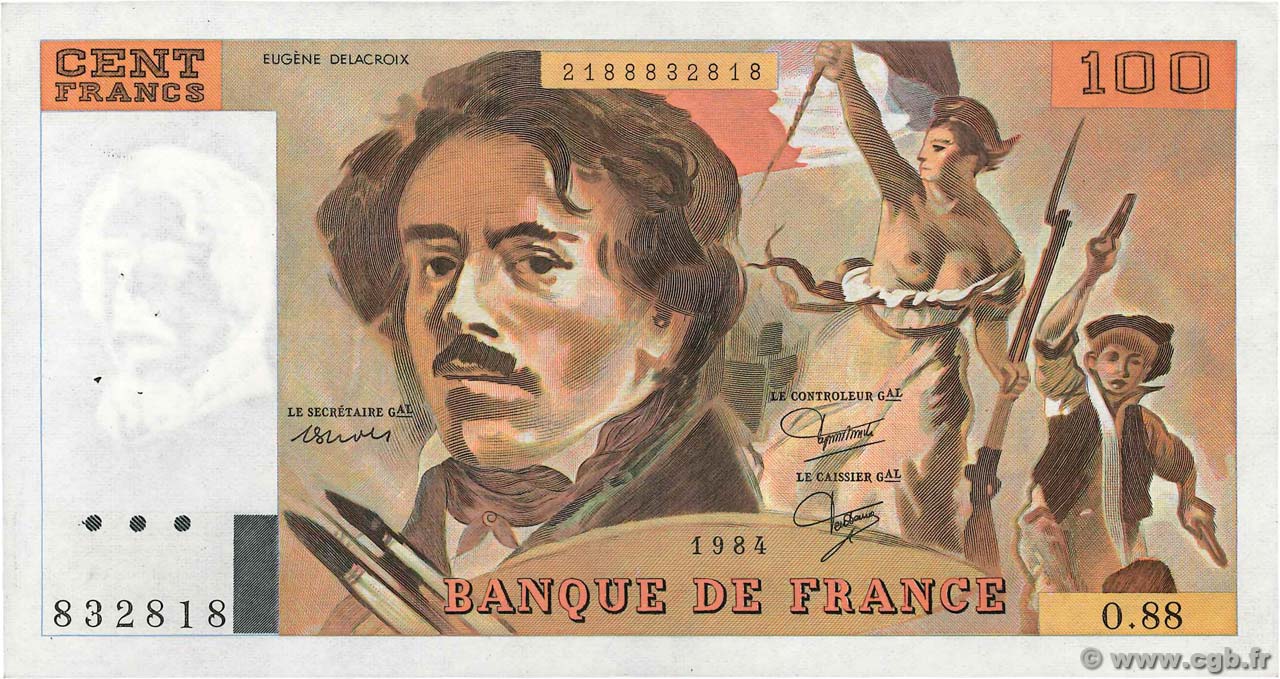 100 Francs DELACROIX modifié FRANCIA  1984 F.69.08b EBC