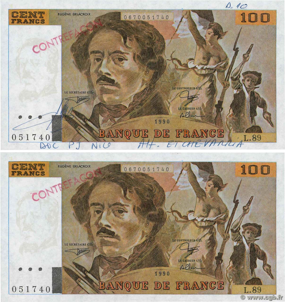 100 Francs DELACROIX modifié Faux FRANCE  1984 F.69.08bx NEUF