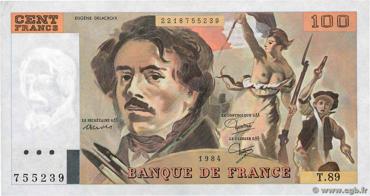 100 Francs DELACROIX modifié FRANKREICH  1984 F.69.08b fST+