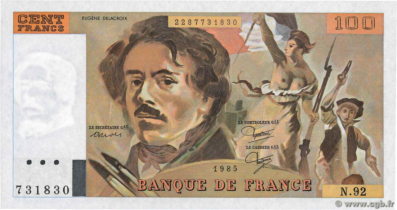 100 Francs DELACROIX modifié FRANCE  1985 F.69.09 NEUF