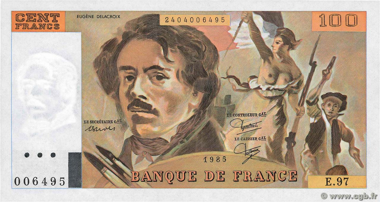 100 Francs DELACROIX modifié FRANCIA  1985 F.69.09 FDC