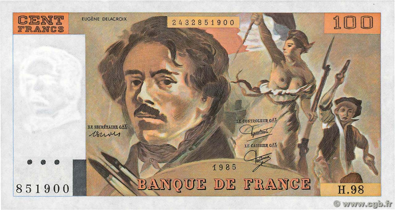 100 Francs DELACROIX modifié FRANCIA  1985 F.69.09 q.FDC