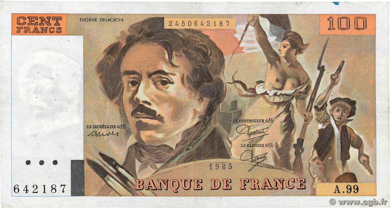 100 Francs DELACROIX modifié FRANCE  1985 F.69.09 TTB