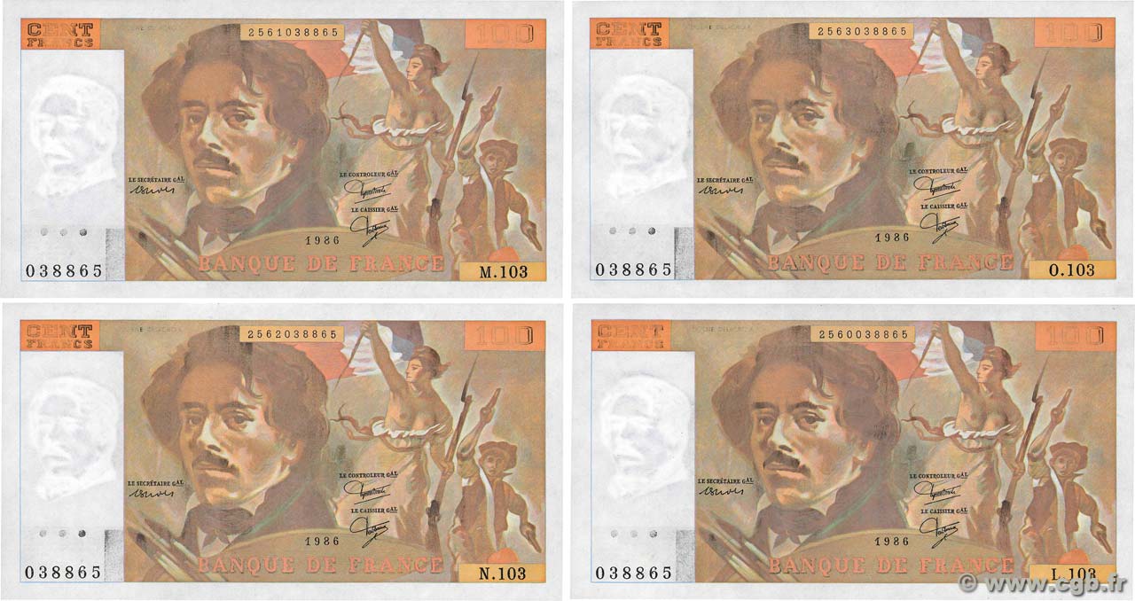 100 Francs DELACROIX modifié Fauté FRANKREICH  1986 F.69.10 ST