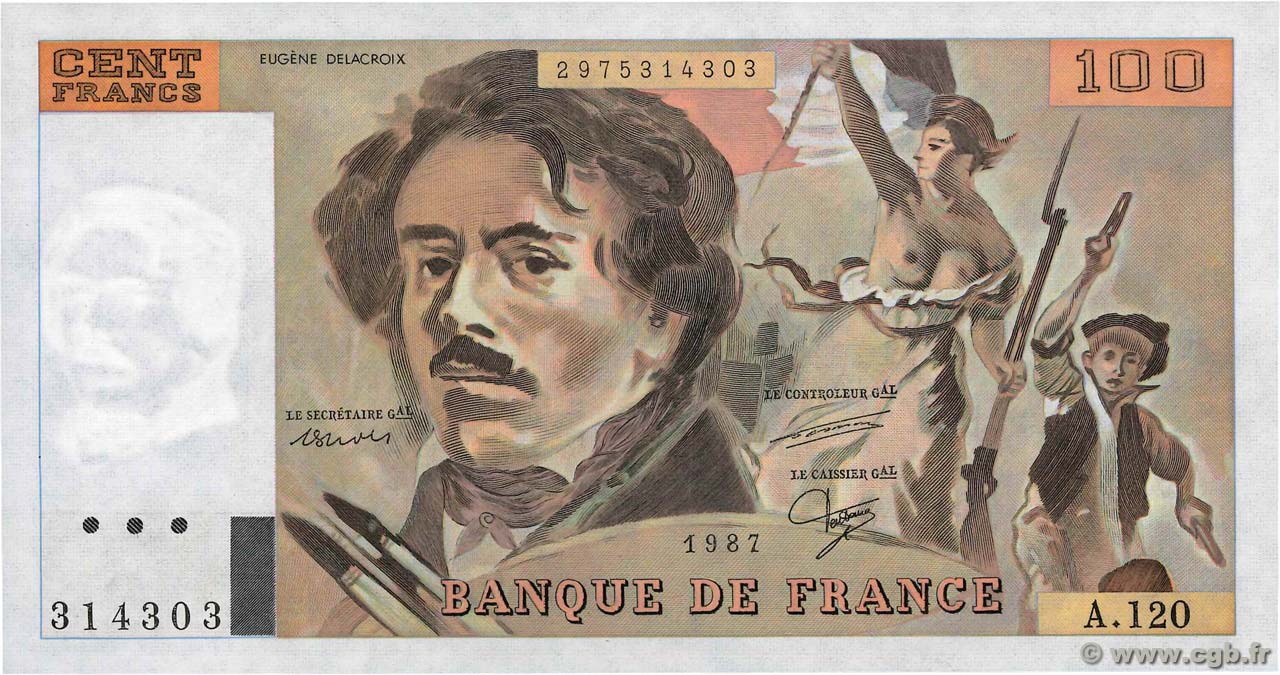 100 Francs DELACROIX modifié FRANCIA  1987 F.69.11 q.FDC