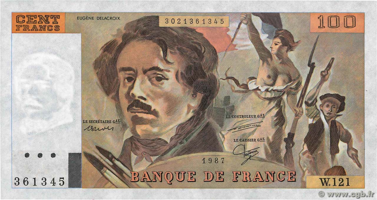 100 Francs DELACROIX modifié FRANCE  1987 F.69.11 SPL