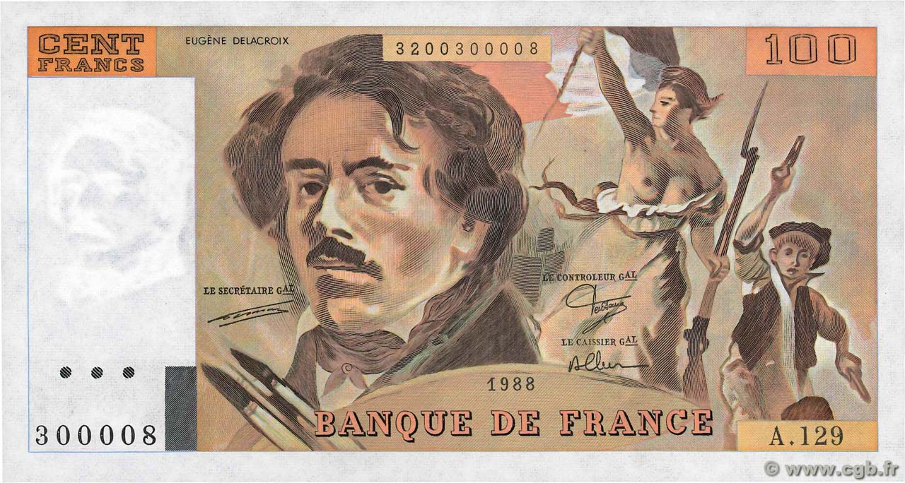 100 Francs DELACROIX modifié Numéro spécial FRANCE  1988 F.69.12 pr.NEUF