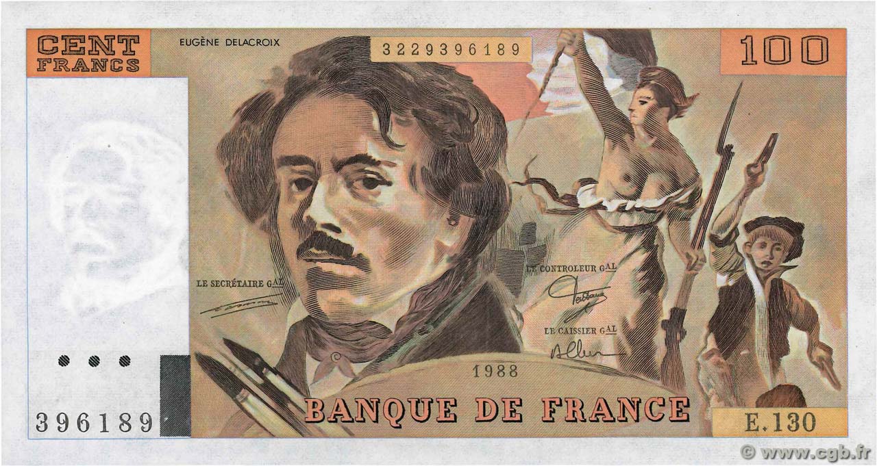 100 Francs DELACROIX modifié FRANCIA  1988 F.69.12 FDC
