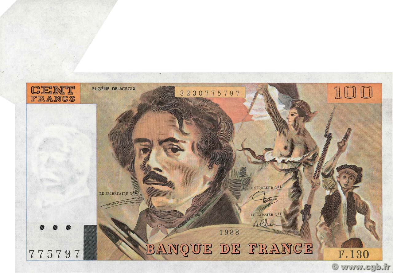 100 Francs DELACROIX modifié Fauté FRANCE  1988 F.69.12 pr.NEUF