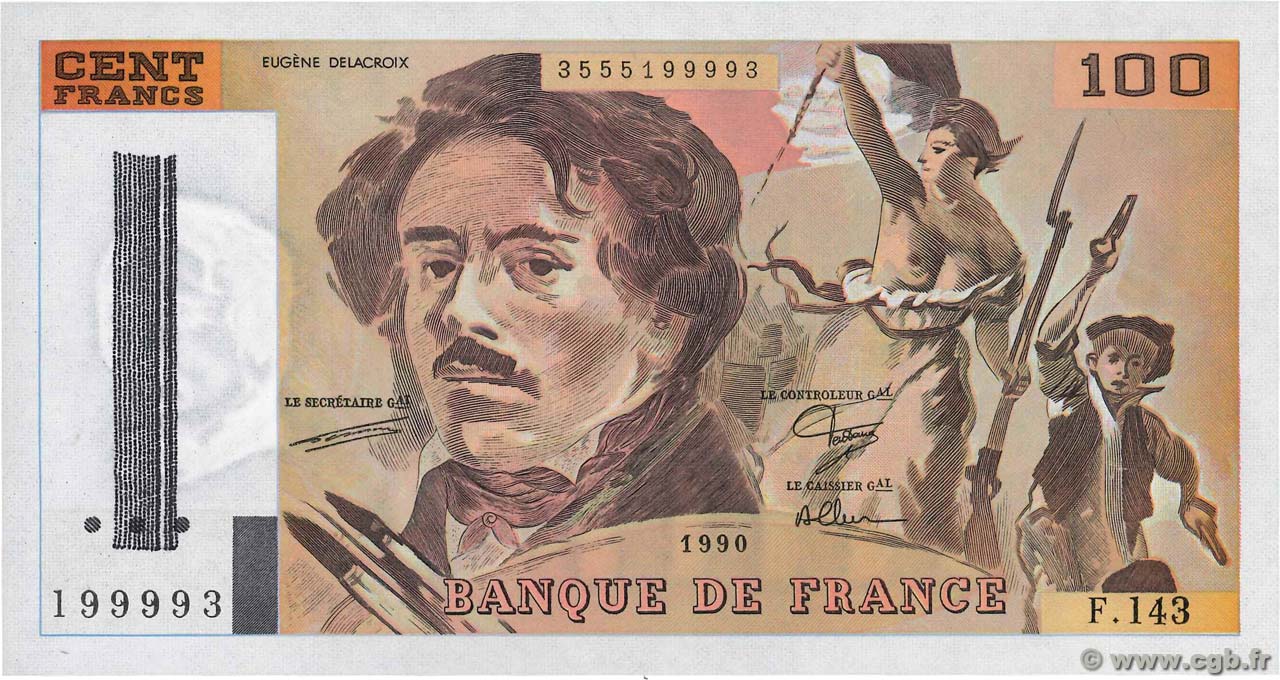 100 Francs DELACROIX imprimé en continu FRANCE  1990 F.69bis.01F- NEUF