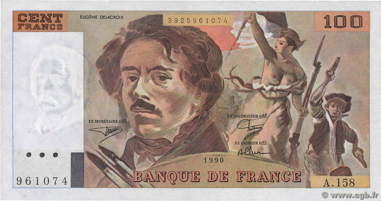 100 Francs DELACROIX imprimé en continu Fauté FRANCE  1990 F.69bis.02b SUP