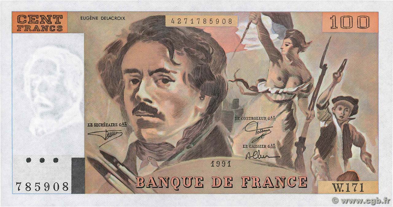 100 Francs DELACROIX imprimé en continu FRANCE  1991 F.69bis.03a3 pr.NEUF