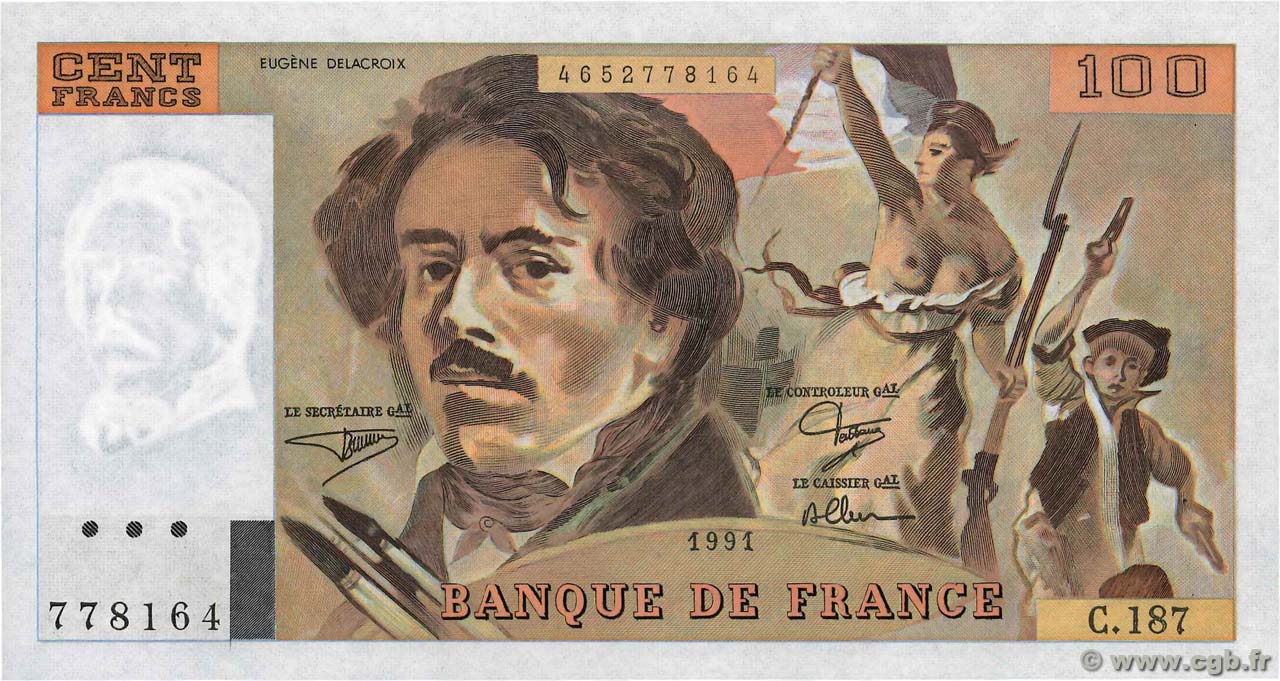 100 Francs DELACROIX imprimé en continu FRANCE  1991 F.69bis.03b2 pr.NEUF