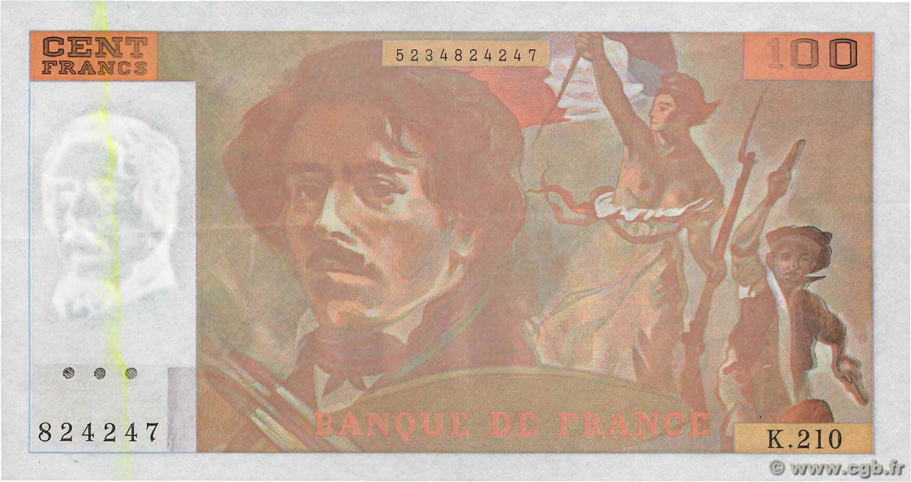 100 Francs DELACROIX imprimé en continu Fauté FRANCE  1993 F.69bis.05 SUP