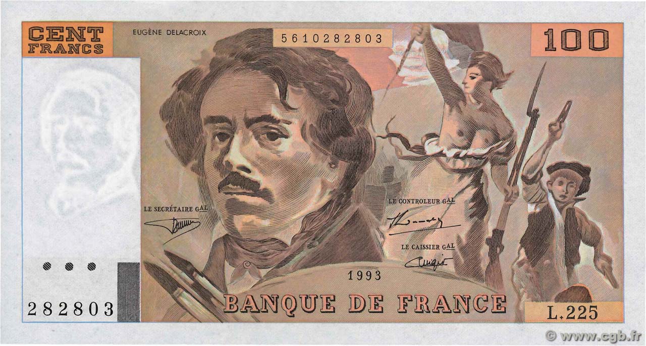 100 Francs DELACROIX imprimé en continu FRANCE  1993 F.69bis.08 pr.NEUF