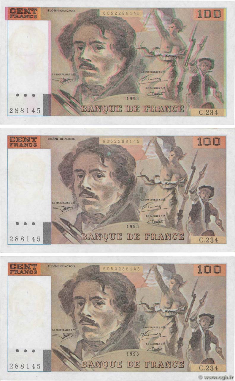 100 Francs DELACROIX imprimé en continu Faux FRANCE  1993 F.69bis.08x pr.NEUF