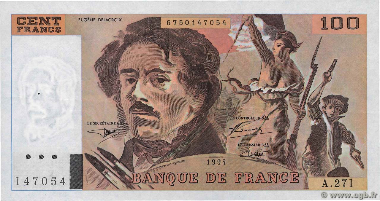 100 Francs DELACROIX 442-1 & 442-2 FRANCE  1994 F.69ter.01a SUP+