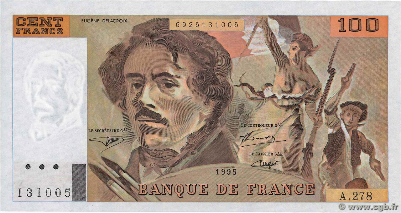 100 Francs DELACROIX 442-1 & 442-2 FRANCE  1995 F.69ter.02b pr.NEUF