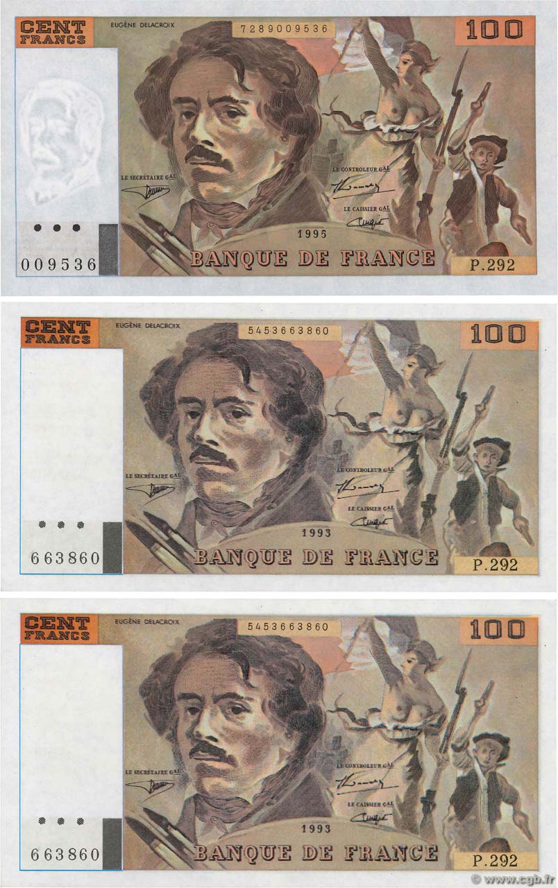 100 Francs DELACROIX 442-1 & 442-2 Faux FRANCE  1995 F.69ter.02c pr.NEUF