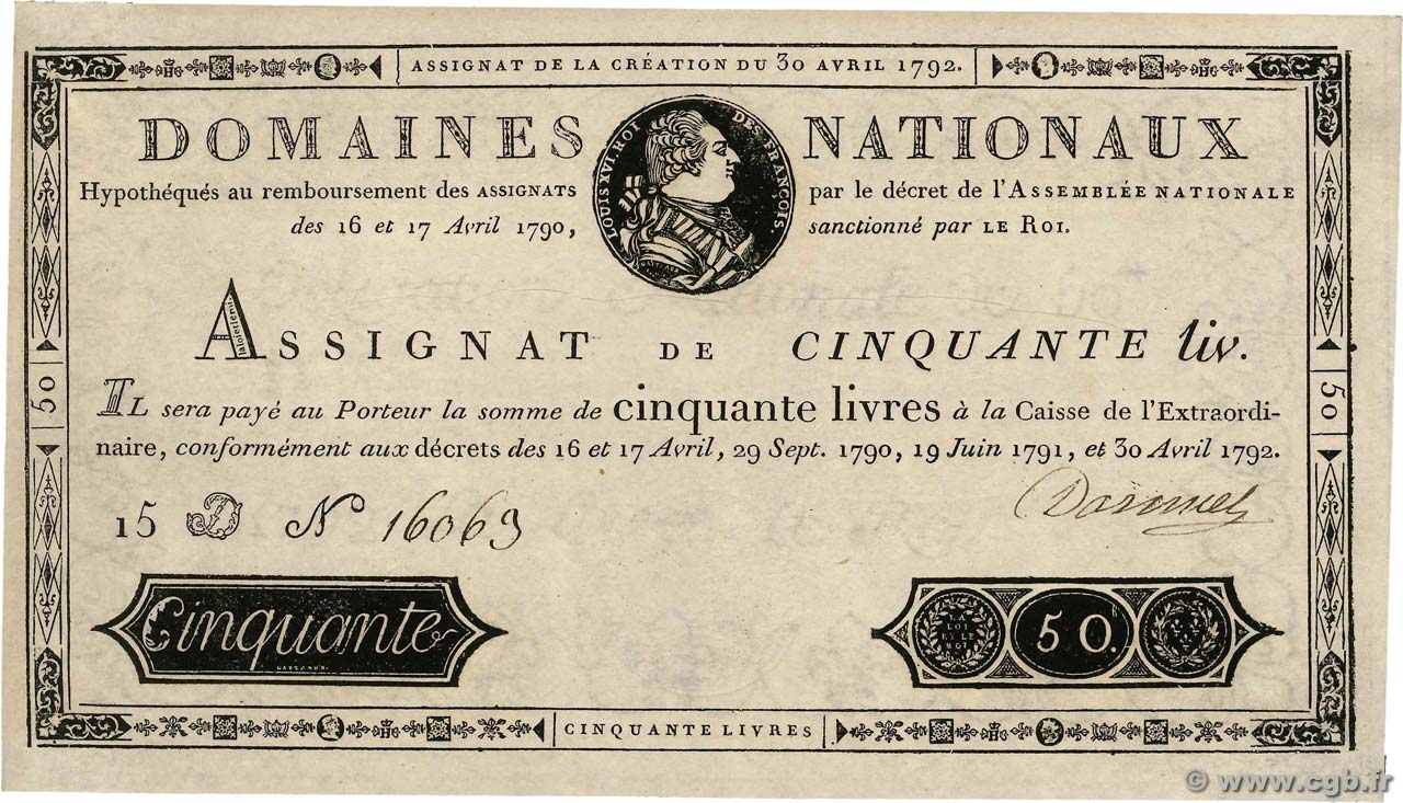 50 Livres FRANCIA  1792 Ass.28a EBC+