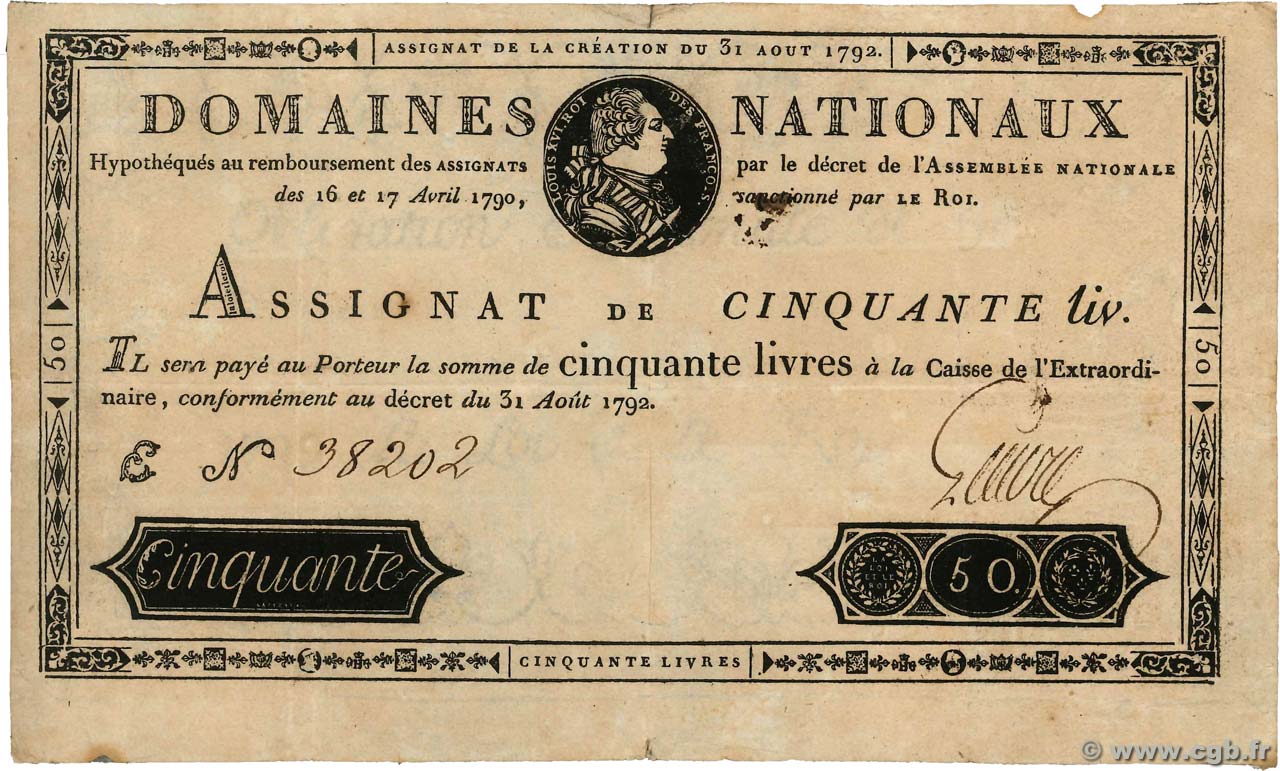 50 Livres Faux FRANCE  1792 Ass.32x VF-