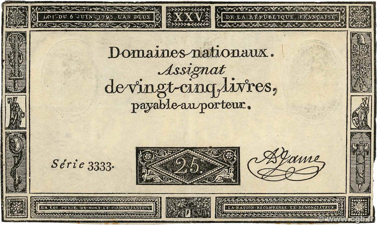 25 Livres FRANCIA  1793 Ass.43a MBC