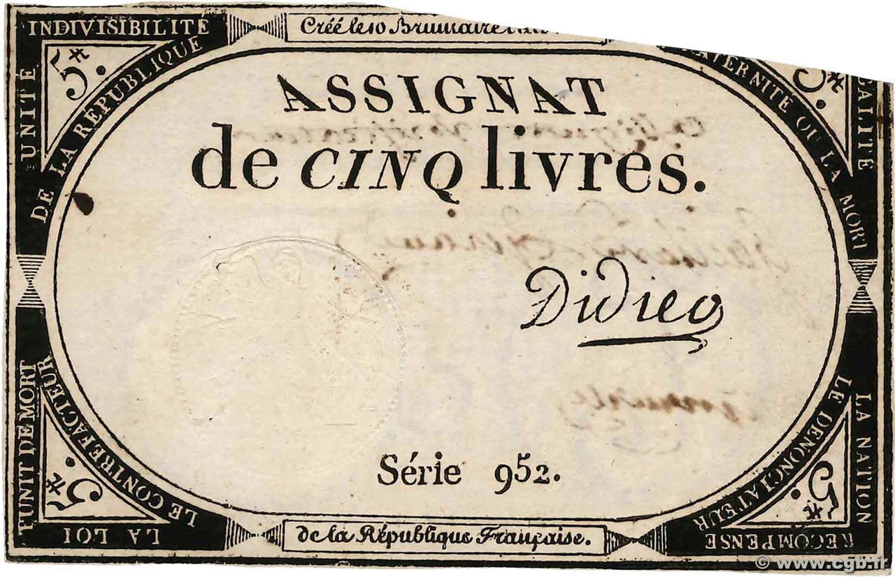 5 Livres Vérificateur FRANCIA  1793 Ass.46v EBC a SC