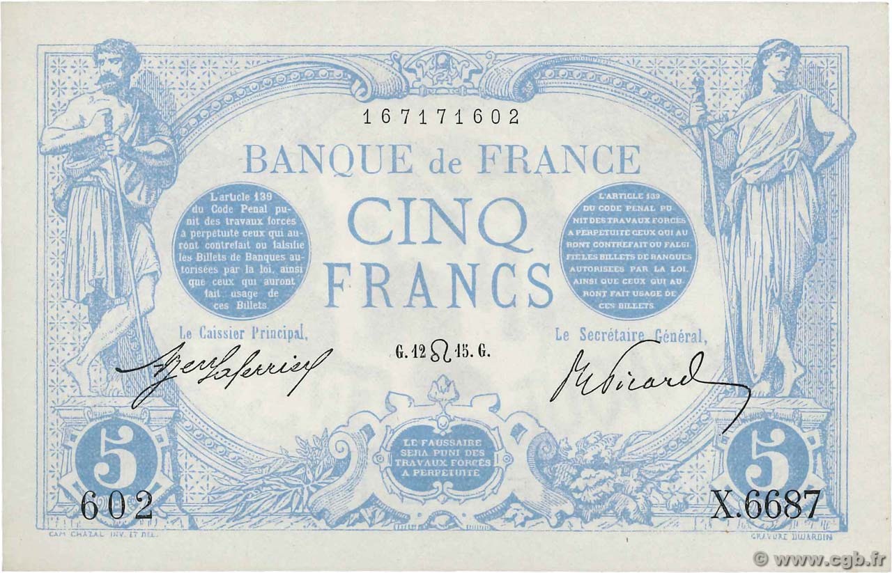 5 Francs BLEU FRANCE  1915 F.02.29 pr.NEUF