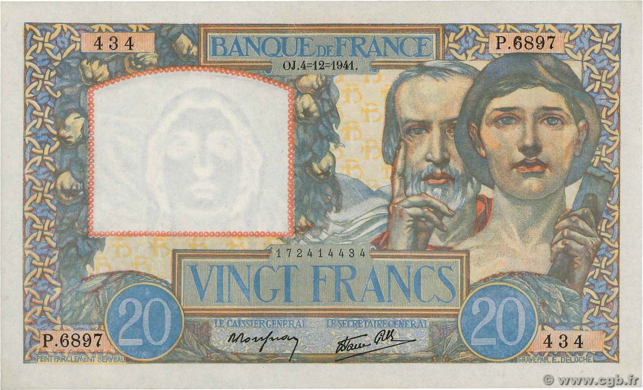20 Francs TRAVAIL ET SCIENCE FRANCIA  1941 F.12.20 SC+